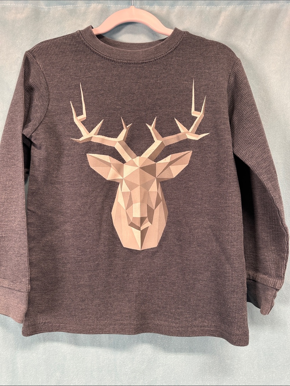 Kids Long-Sleeve Graphic Deer Thermal Top - Gray